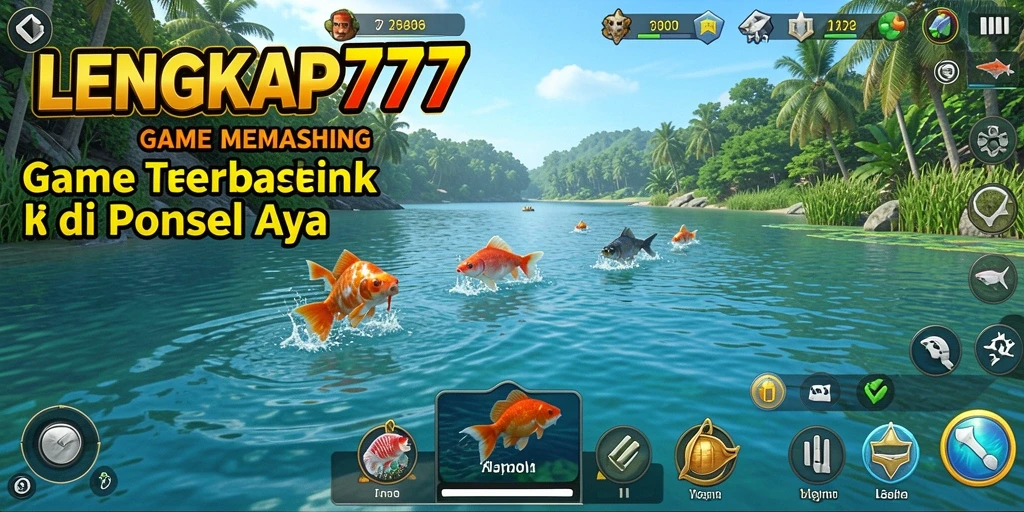 Gameplay LENGKAP777 yang menarik dengan ikan berwarna-warni di dalam air.