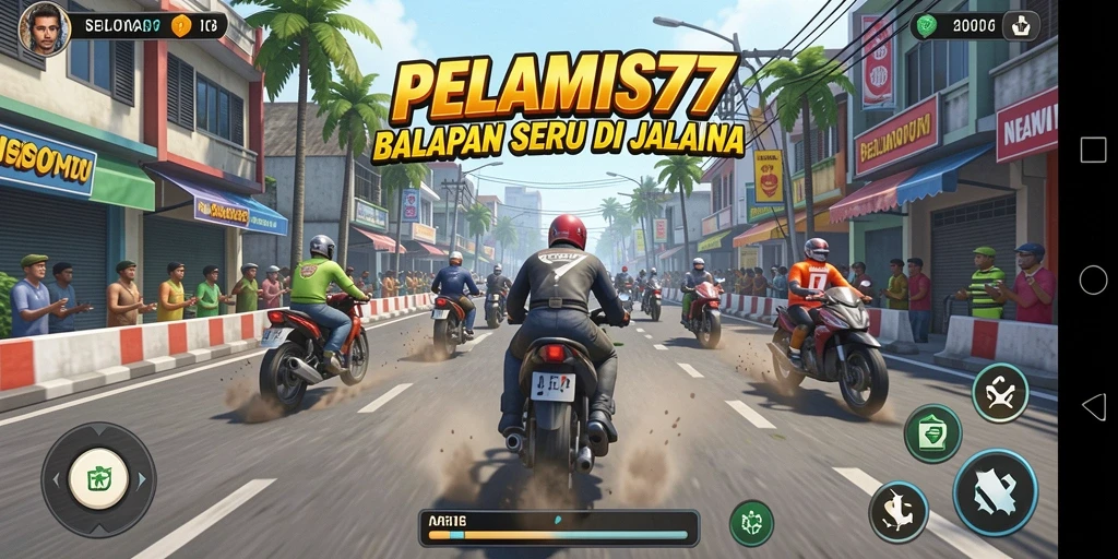 Screenshot PELAMIS77 menampilkan aksi balapan seru di trek.